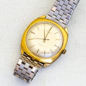 7 inch, Vintage Two Tone Square Tiles Chain Elegant Watch by Timex - P1